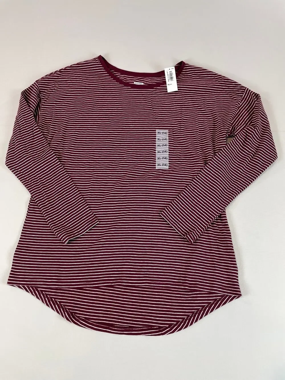 Old Navy Girls Maroon White Striped Long Sleeve Top XL Age 14 New With Tag